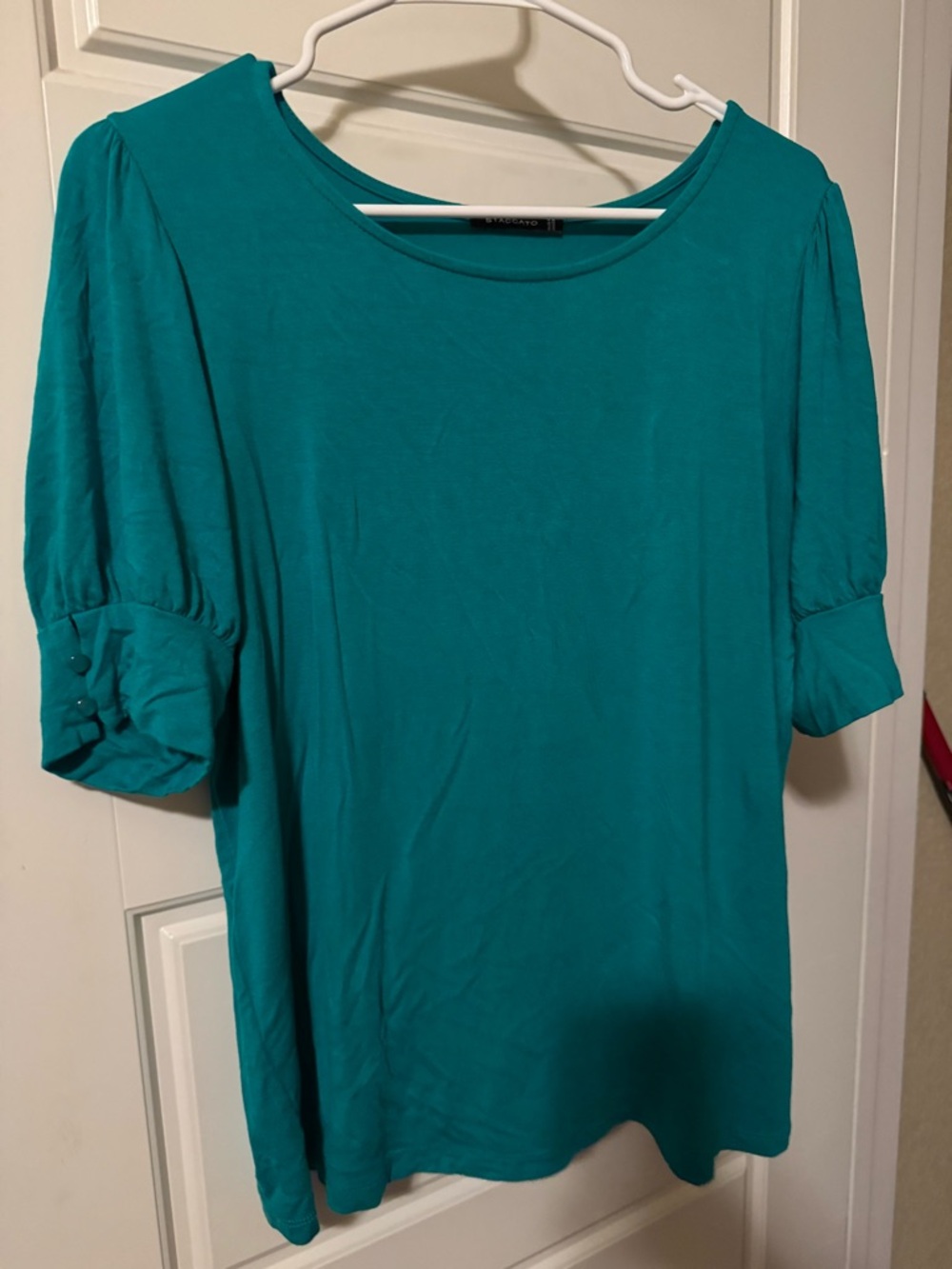 Staccato Teal Puff Sleeve Scoop Neck Top